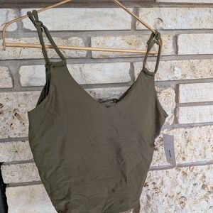 Adjustable Olive Green Women's V-Neck Swim Bikini Top
